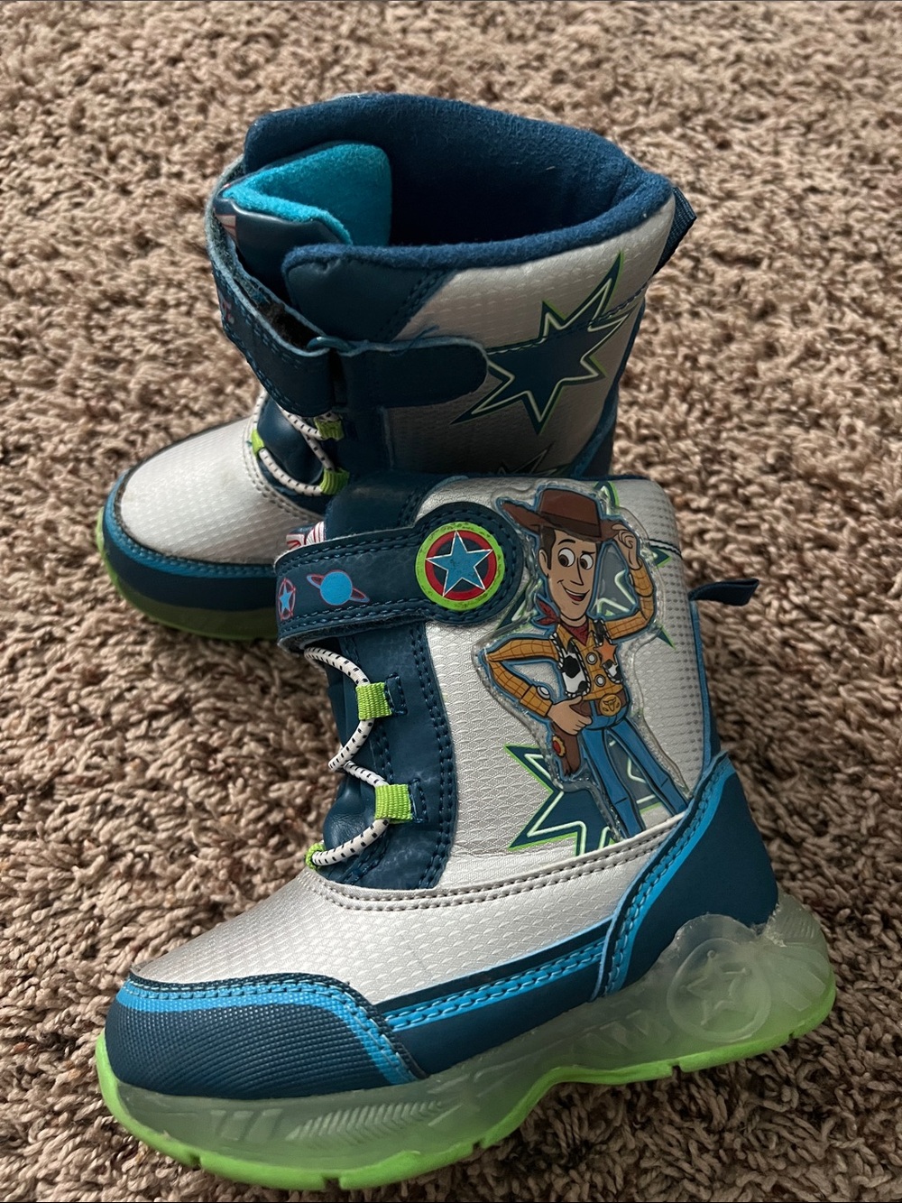 Kids Light-Up Cowboy Boot Sneakers in Teal & Silver